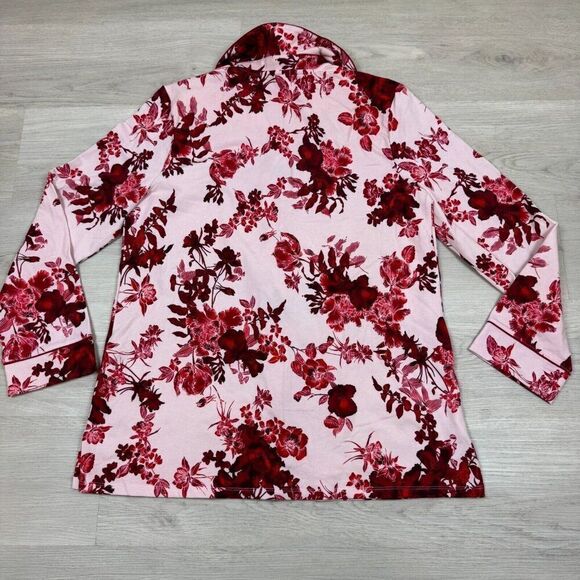 Soma Embraceable Notch Collar Pajama Top Size Large Red Pink Floral 112014 - Picture 2 of 3